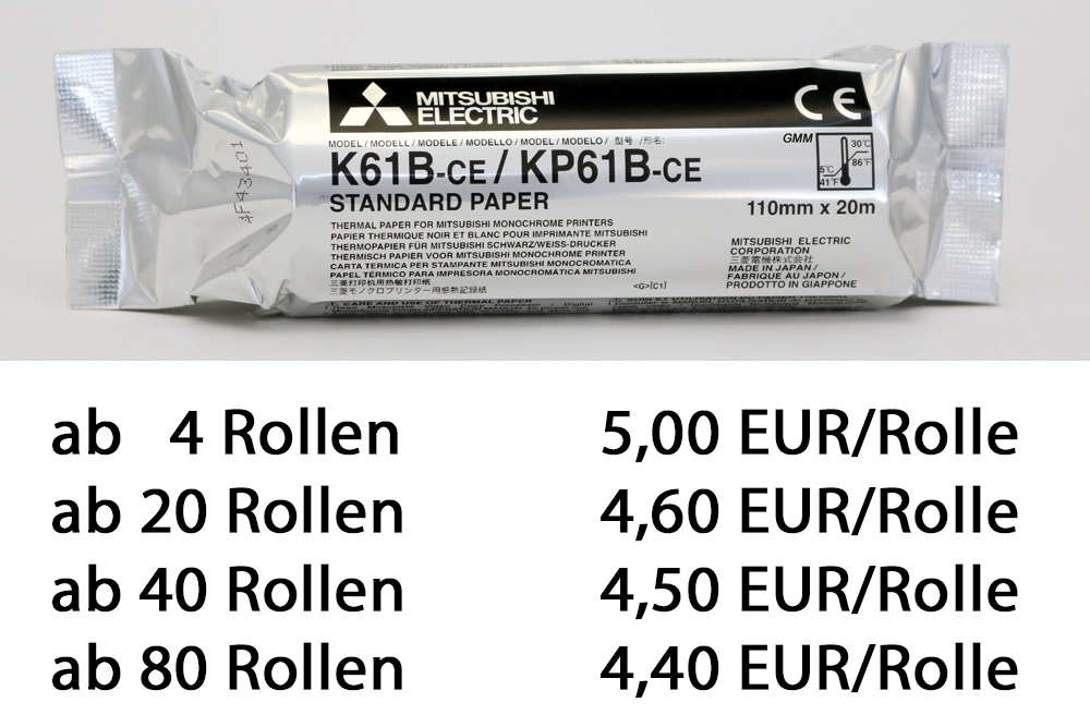 Mitsubishi Thermopapier K61B-CE/KP61B-CE - ab 4,40 EUR pro Rolle