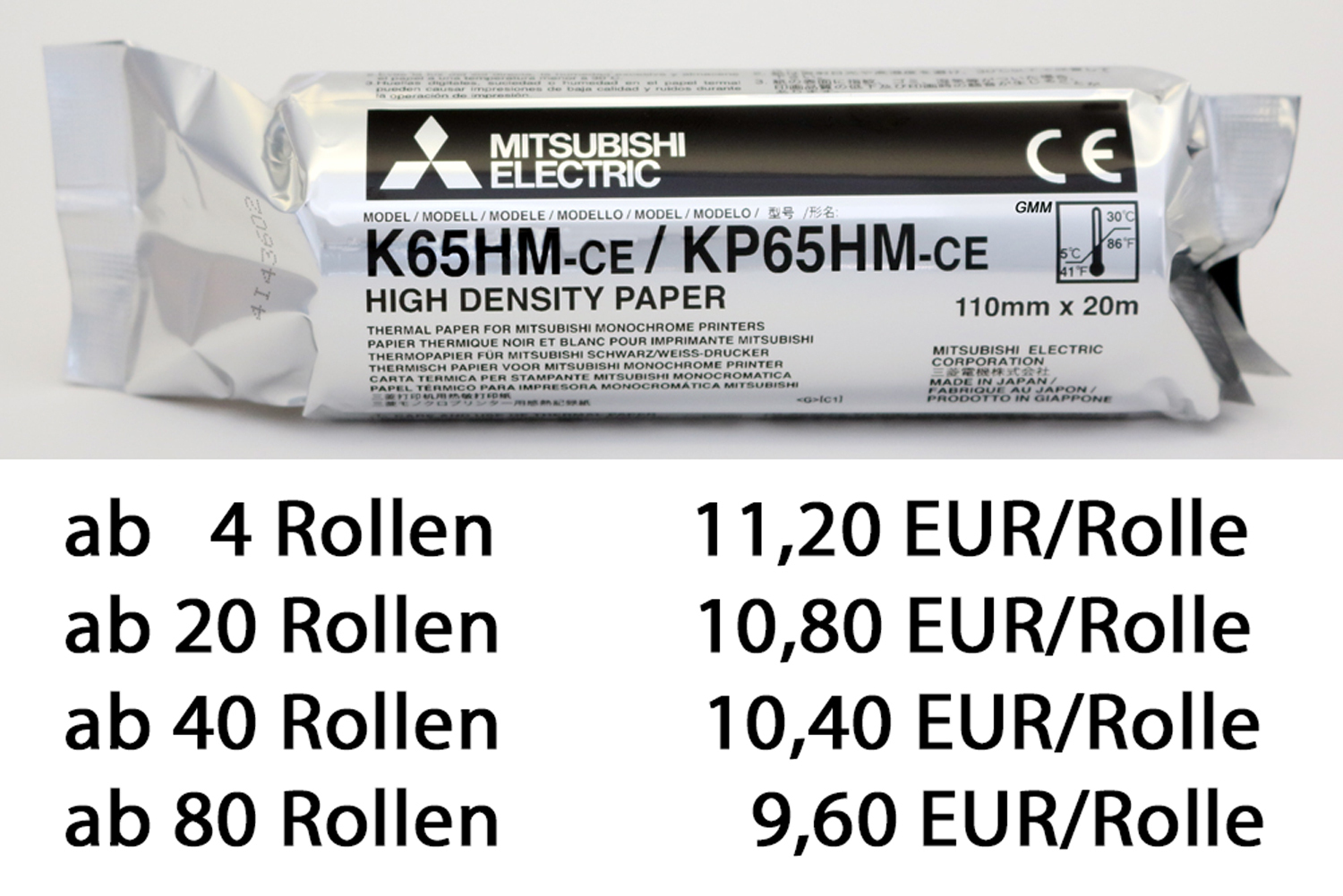 Mitsubishi Thermopapier K65HM-CE/KP65HM-CE - ab 9,60 EUR pro Rolle