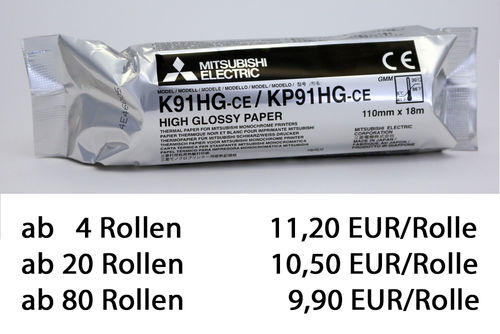 Mitsubishi Thermopapier K91HG-CE/KP91HG-CE - ab 9,90 EUR pro Rolle